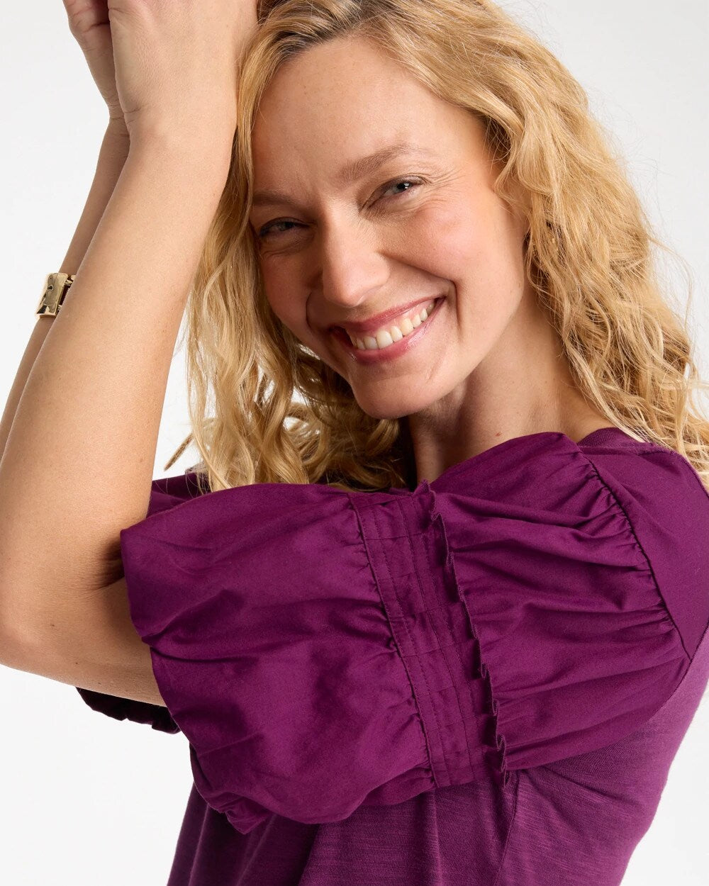 Cotton Slub Poplin Pleat Sleeve Tee