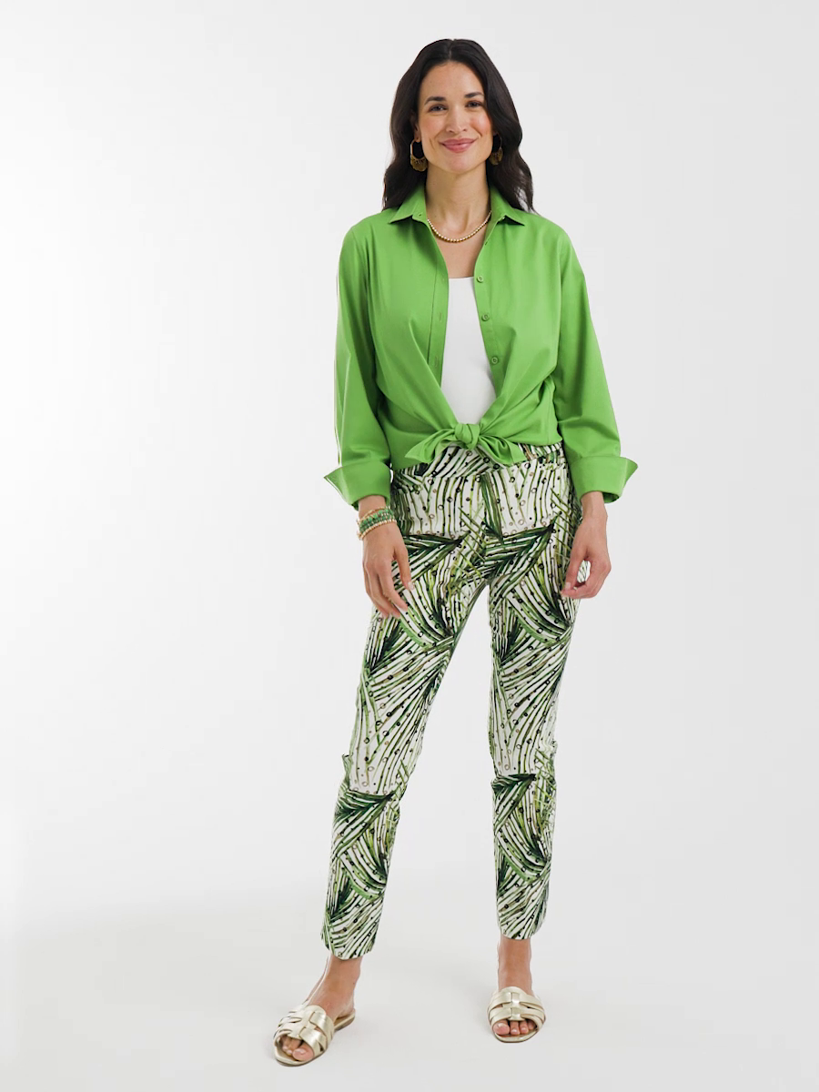 Brigitte Slim Ankle Palm-Print Pants