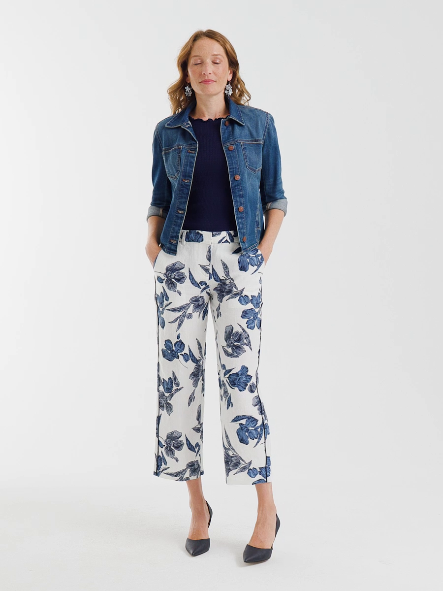 Piped Linen Fly Front Pants