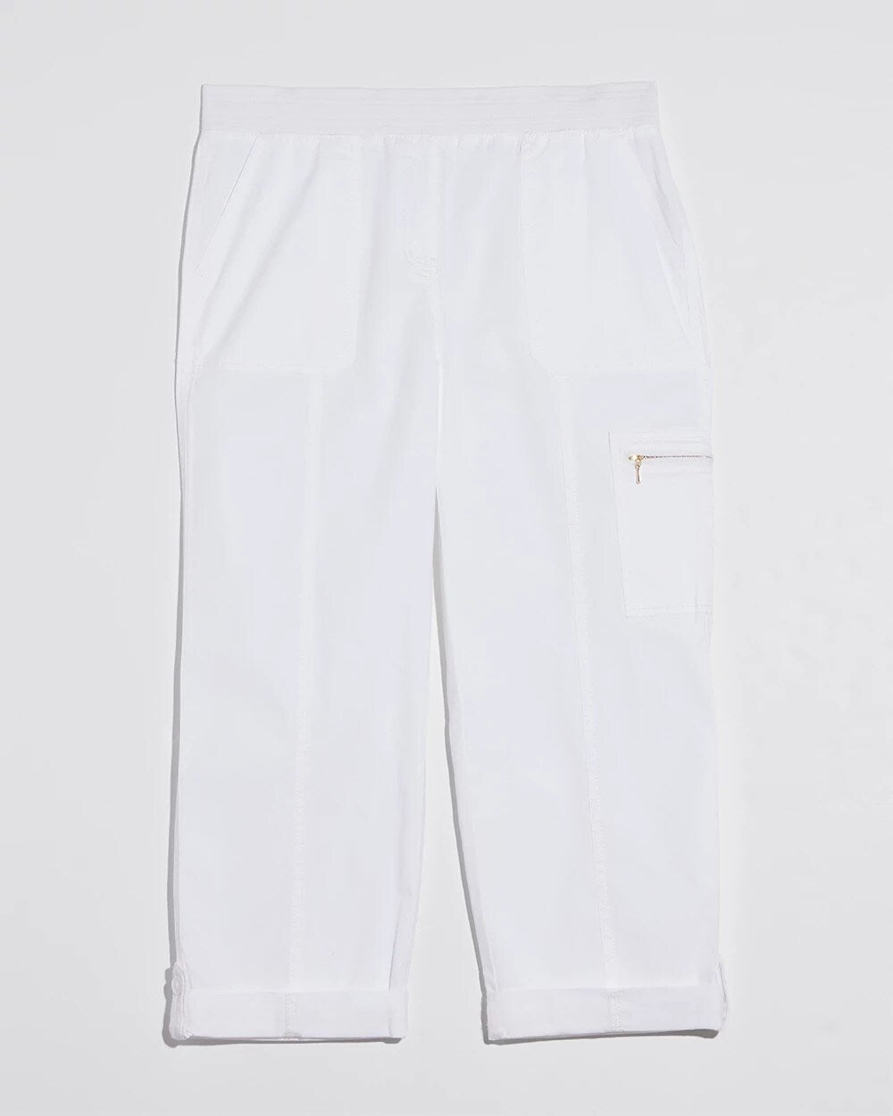 Alabaster Poplin Cropped Roll Tab Pants