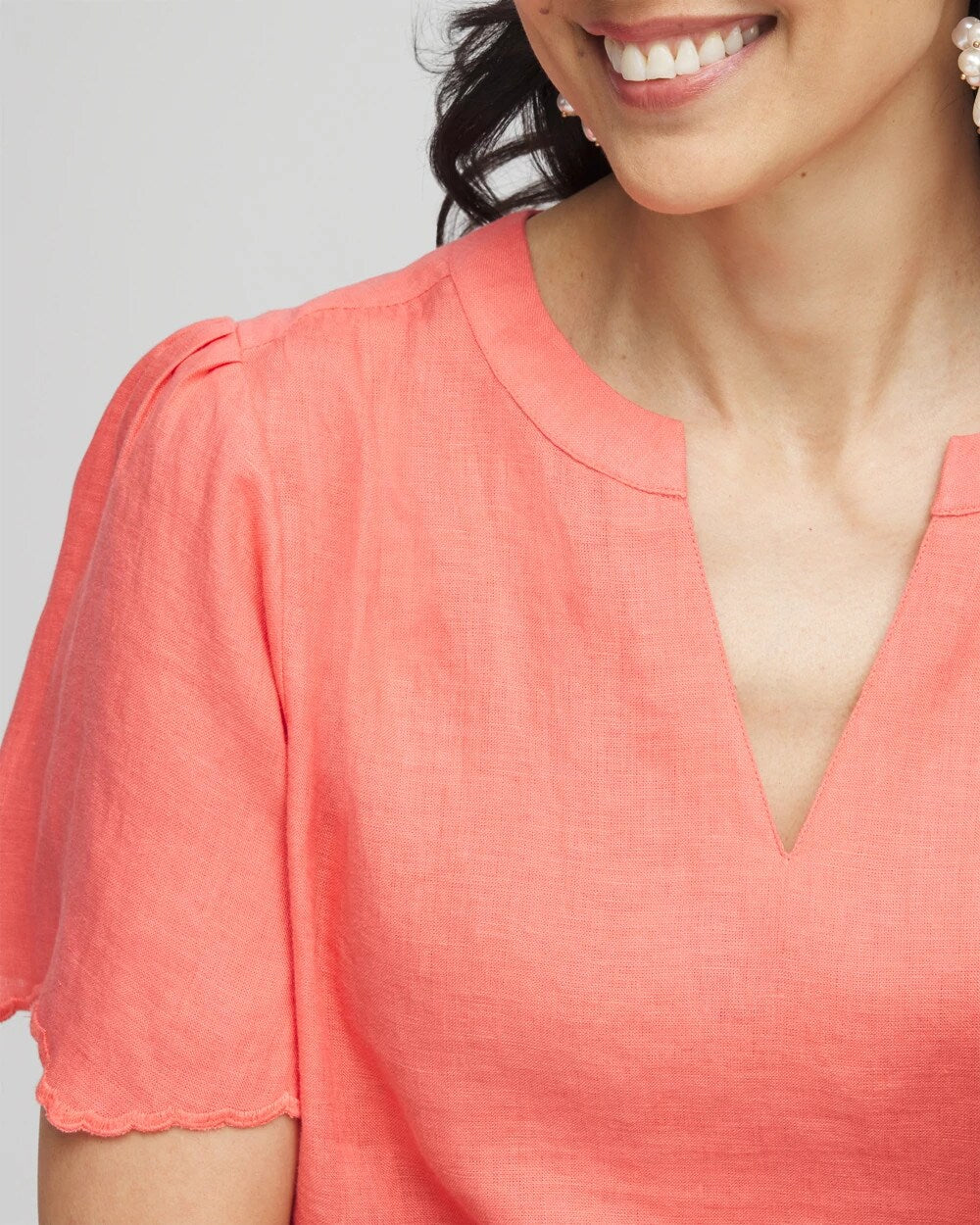 Linen Embroidered Hem Blouse