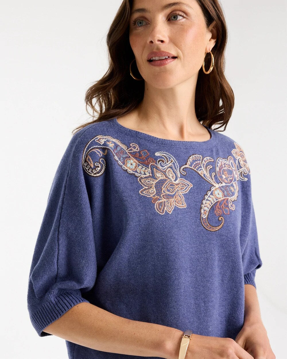 Cotton Embroidered Dolman Sweater
