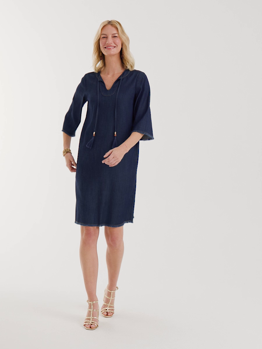 Denim Frayed Knee-Length Dress