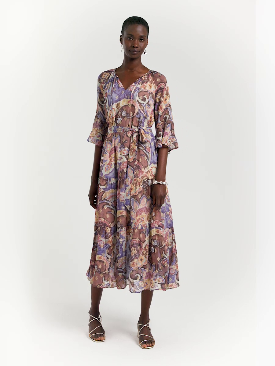 Foiled Woven Pleated Dress