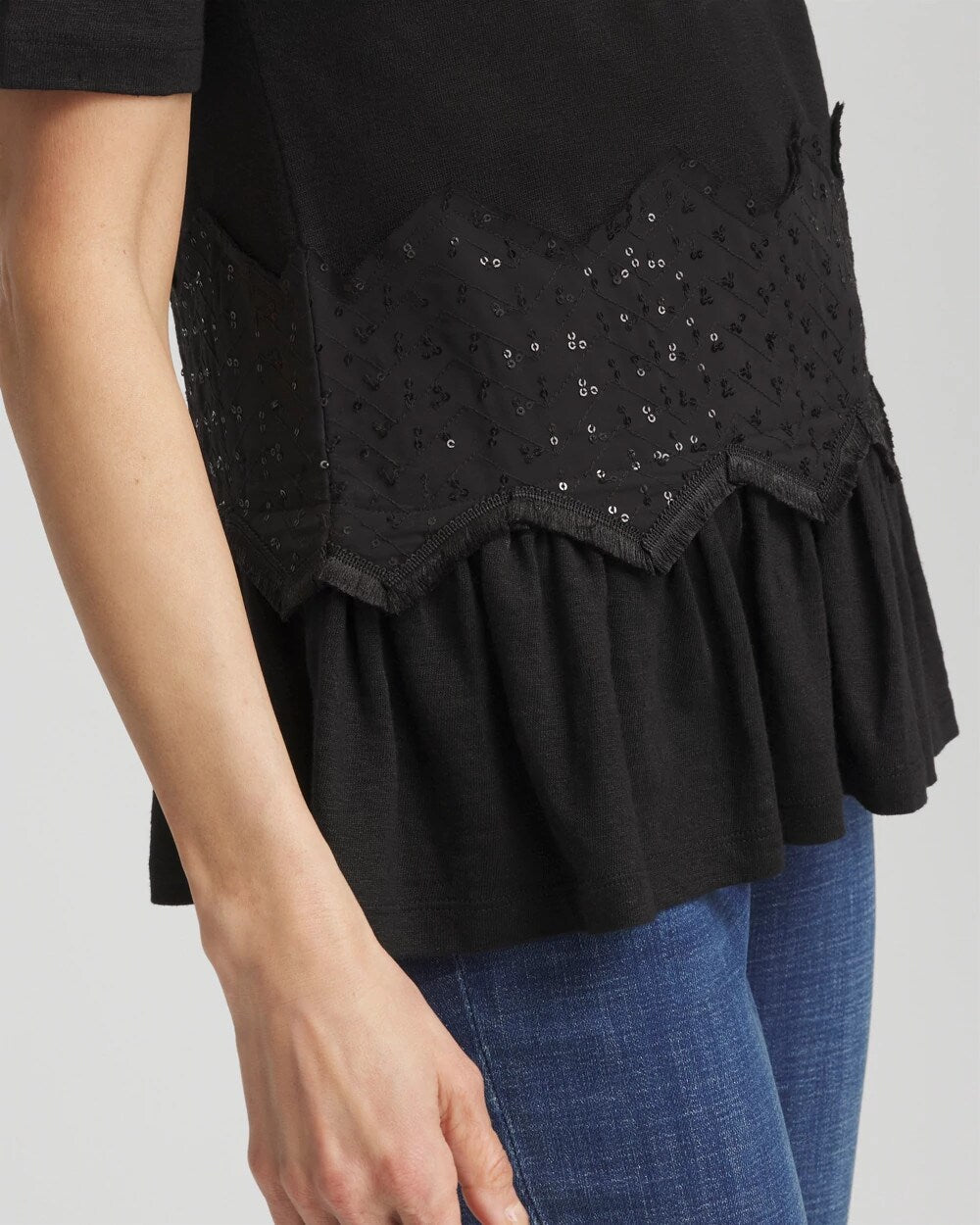 Chevron Sequin Peplum Linen Tee