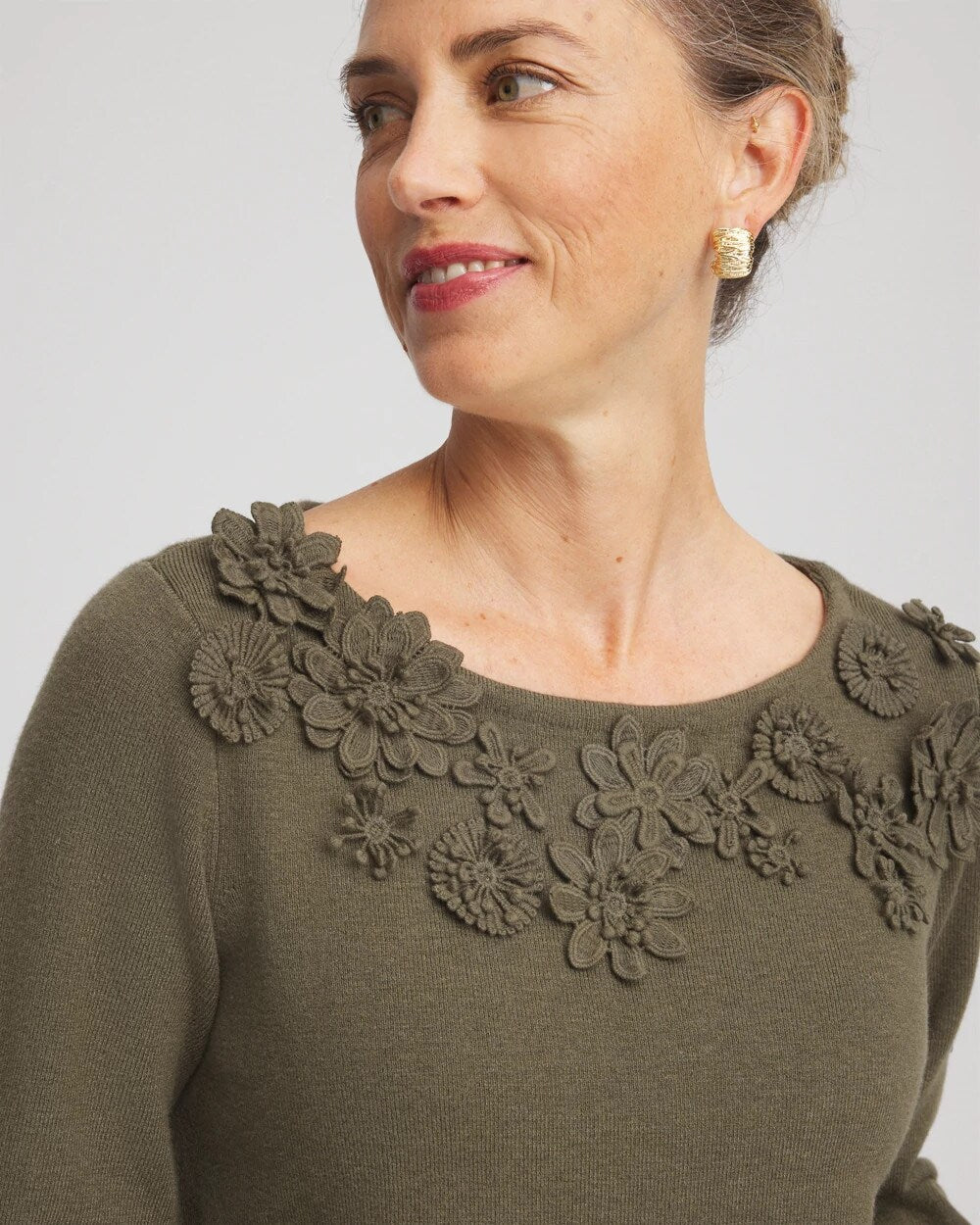 Appliqu¨¦ Flared-Sleeve Sweater