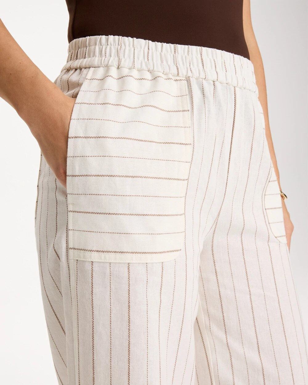 Pinstriped Linen-Cotton Crop Pant