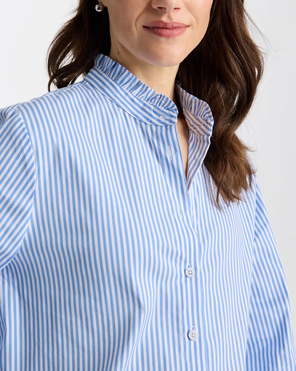 Striped Poplin Ruffle Neck Shirt