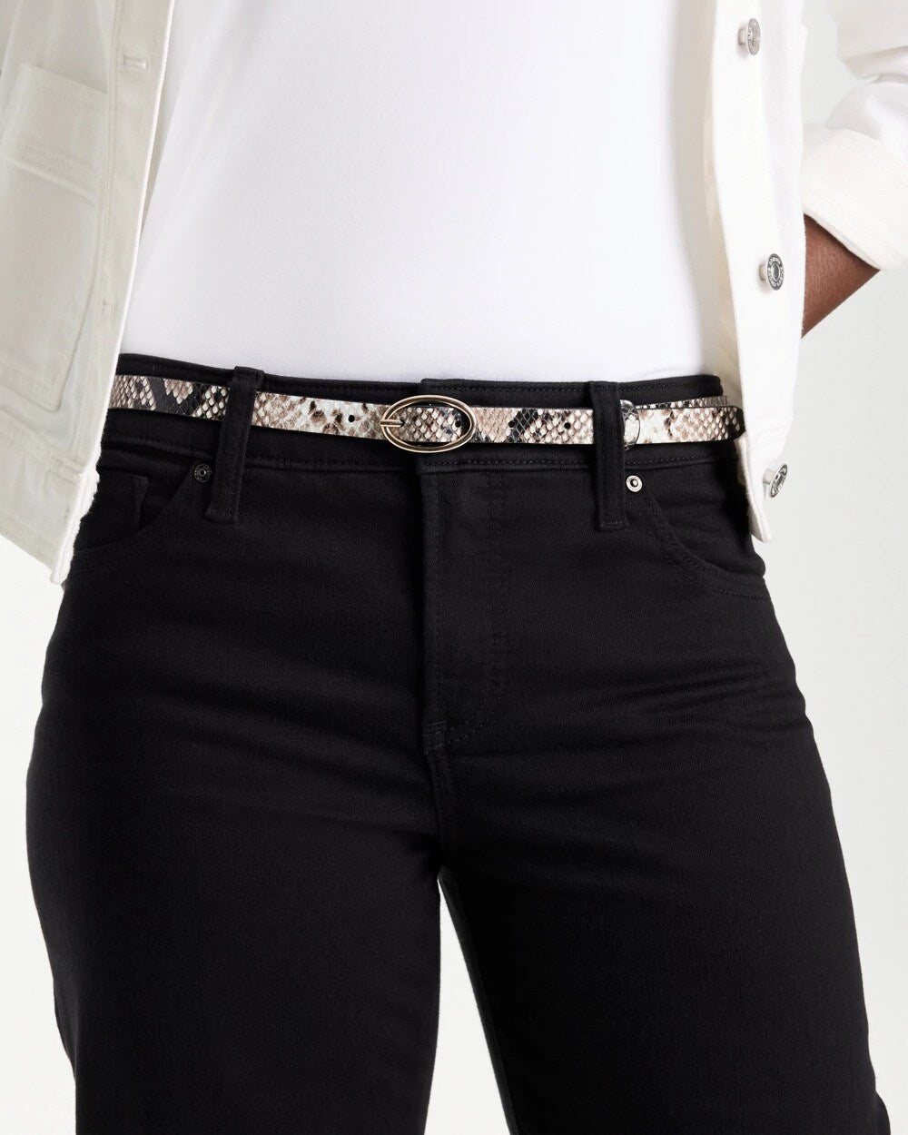 Skinny Leather Python Belt