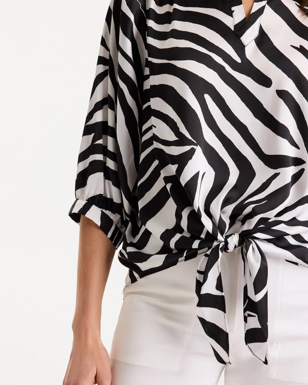 Satin Animal Print Tie-Front Top