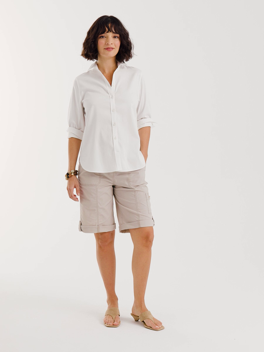 Poplin Cotton Roll-Tab Shorts