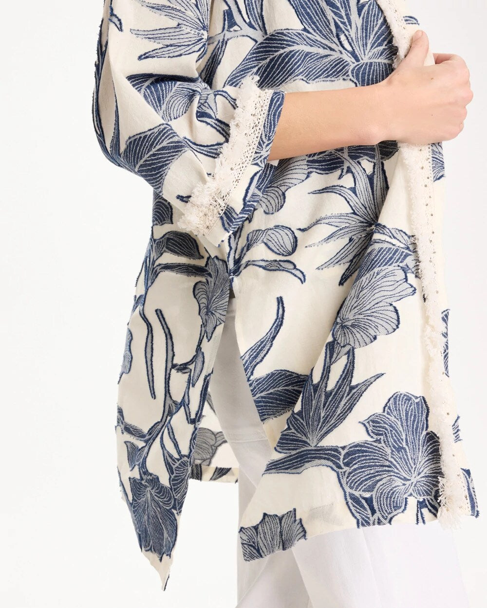 Cotton Jacquard Fringed Kimono