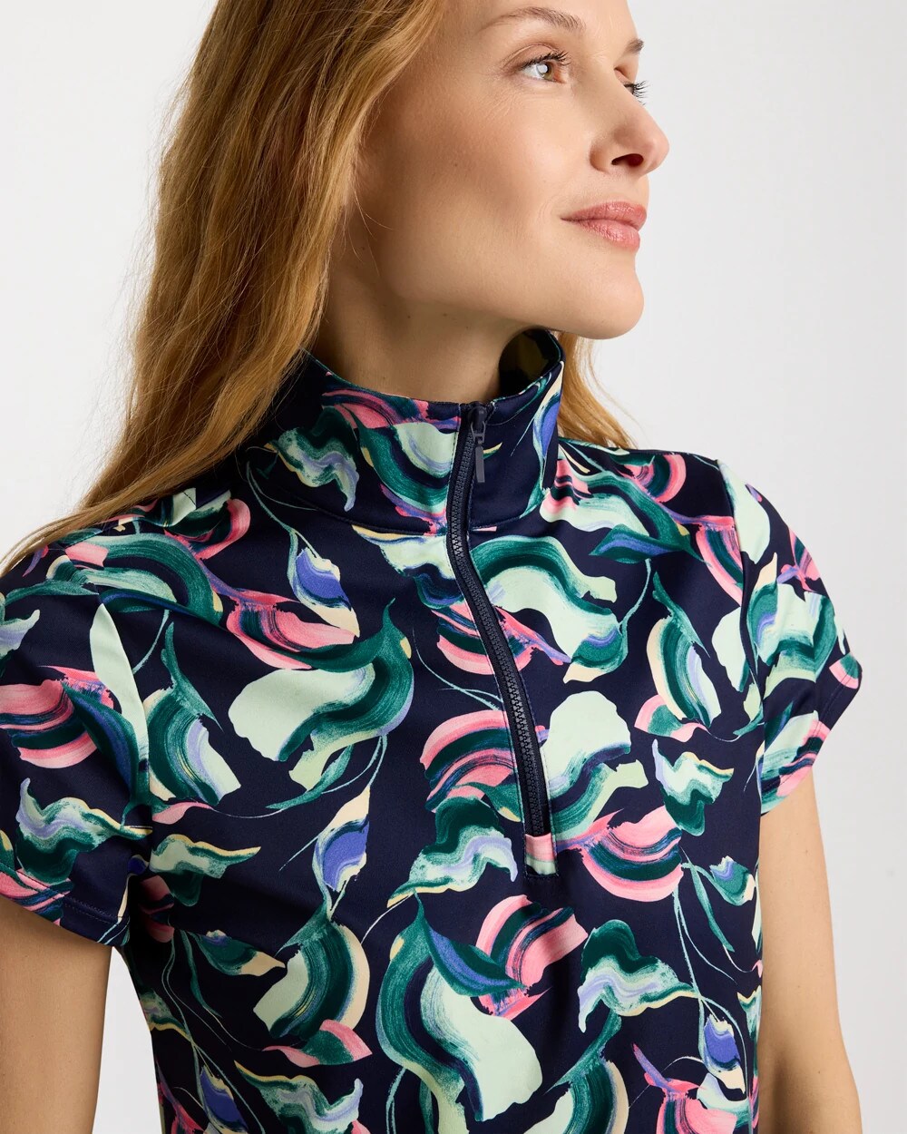 Zenergy UPF Blooms Half Zip Polo