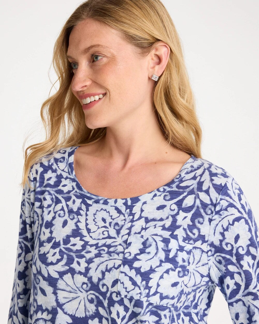Printed Cotton Slub 3/4 Sleeve Tee