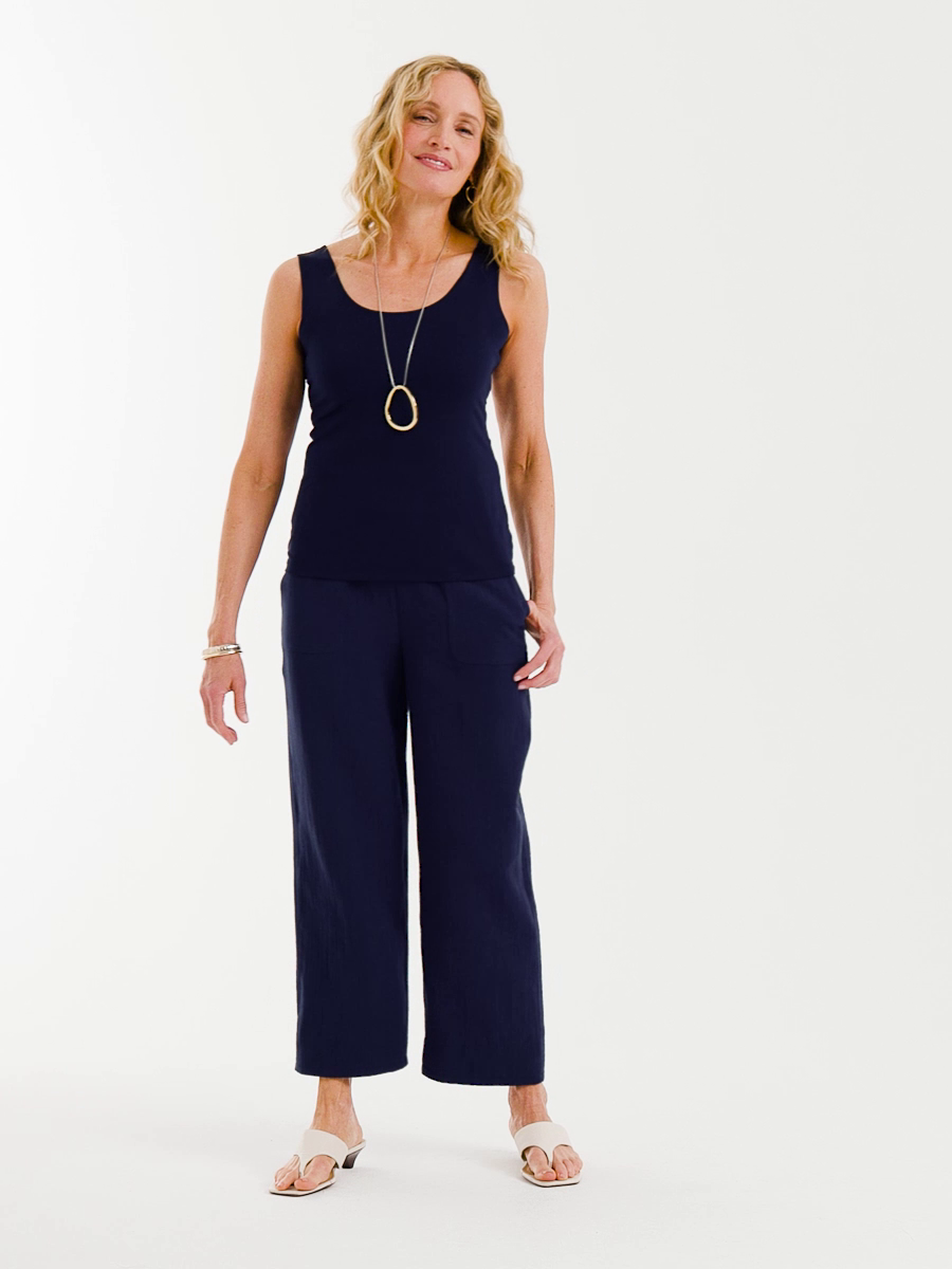 Cotton Gauze Tapered Crop Pant