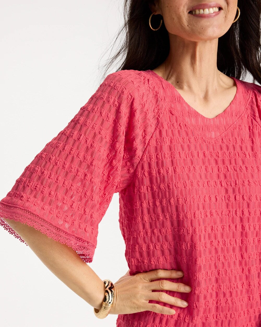 Crinkle Lace Knit Raglan Tee