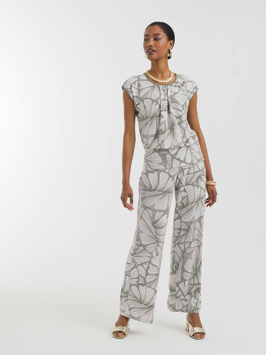 Travelers Abstract Leaf Print Knit Wide-Leg Pants