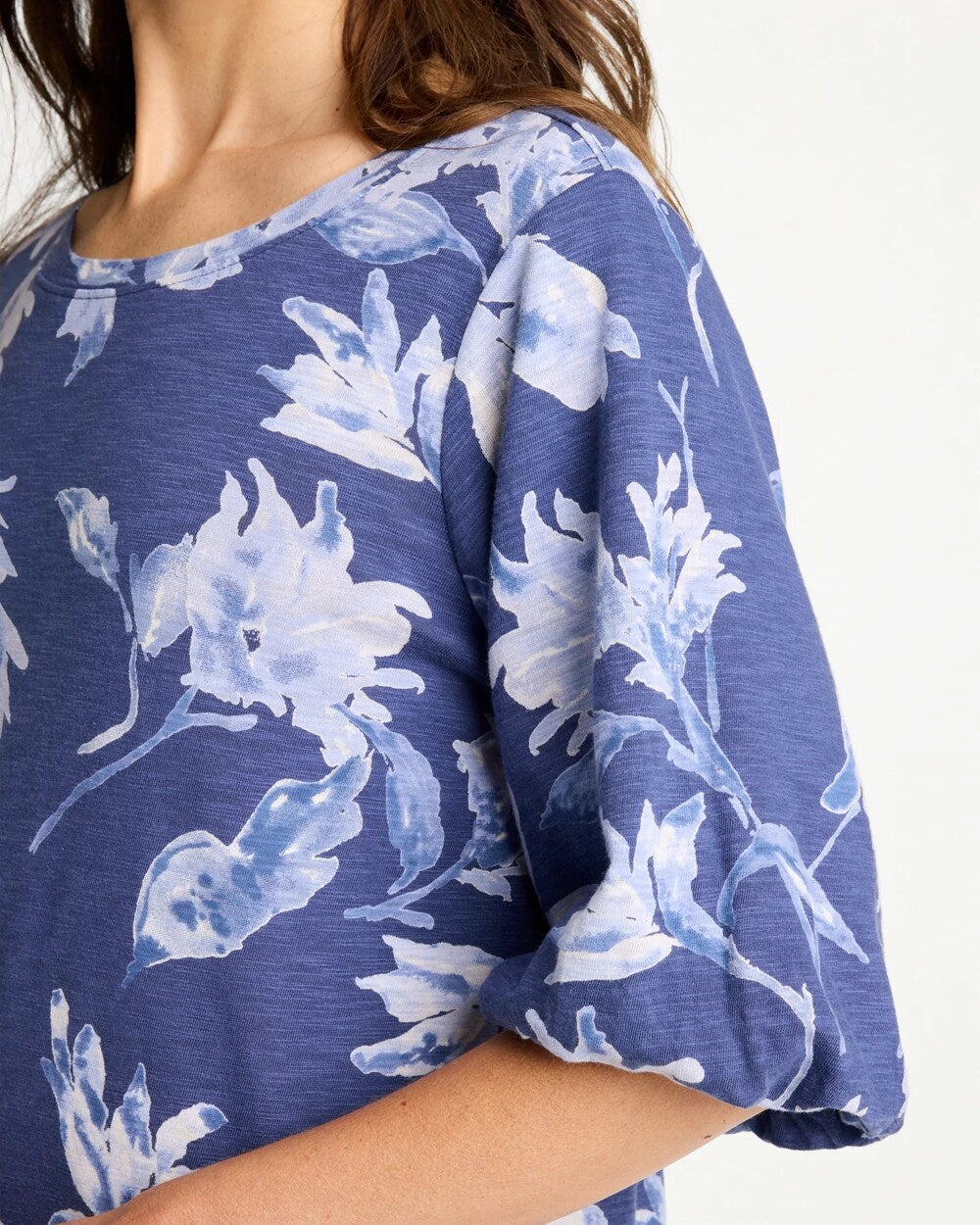 Floral Cotton Slub Puff Sleeve Tee