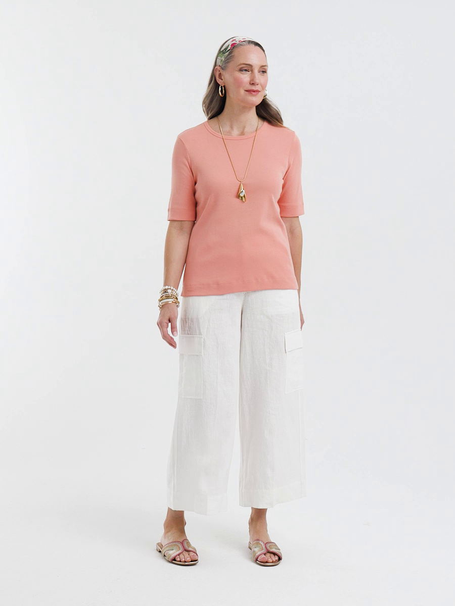 Linen Cargo Wide-Leg Cropped Pants
