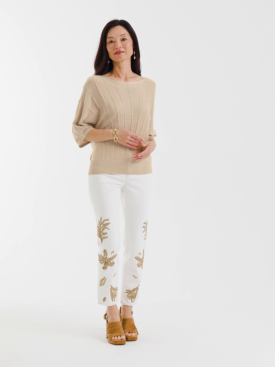Metallic Pleated Dolman Pullover Sweater