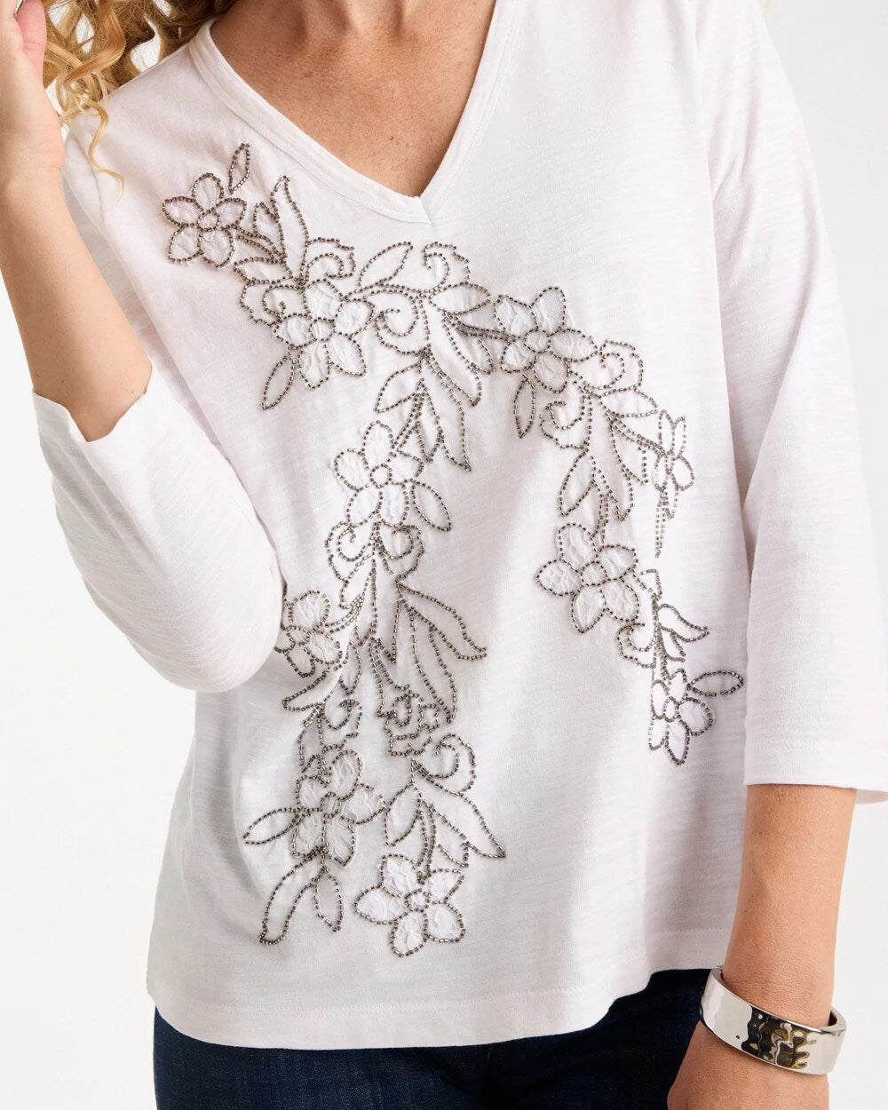 Cotton Slub Lace Applique Tee