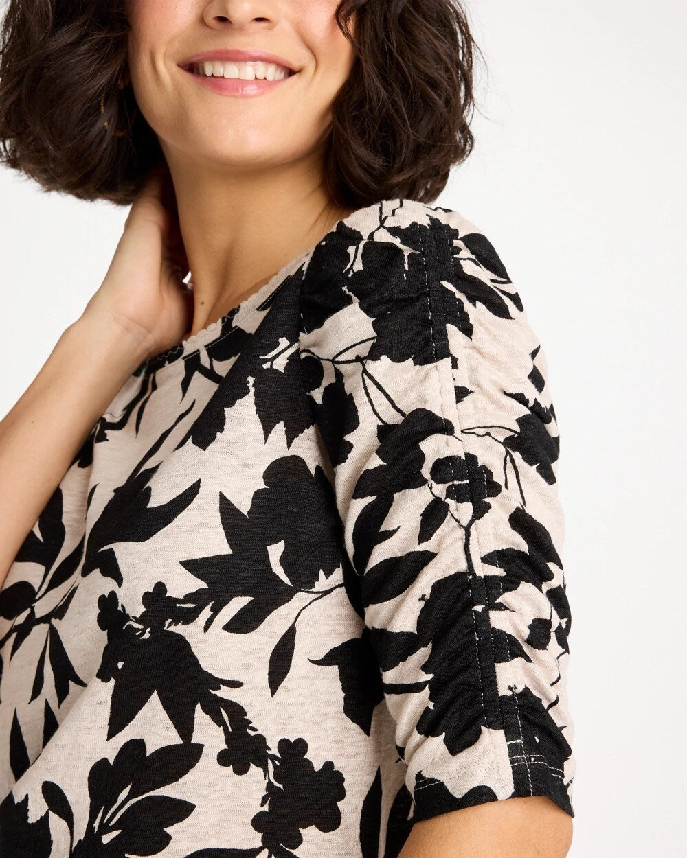 Flora Linen Ruched Sleeve Tee