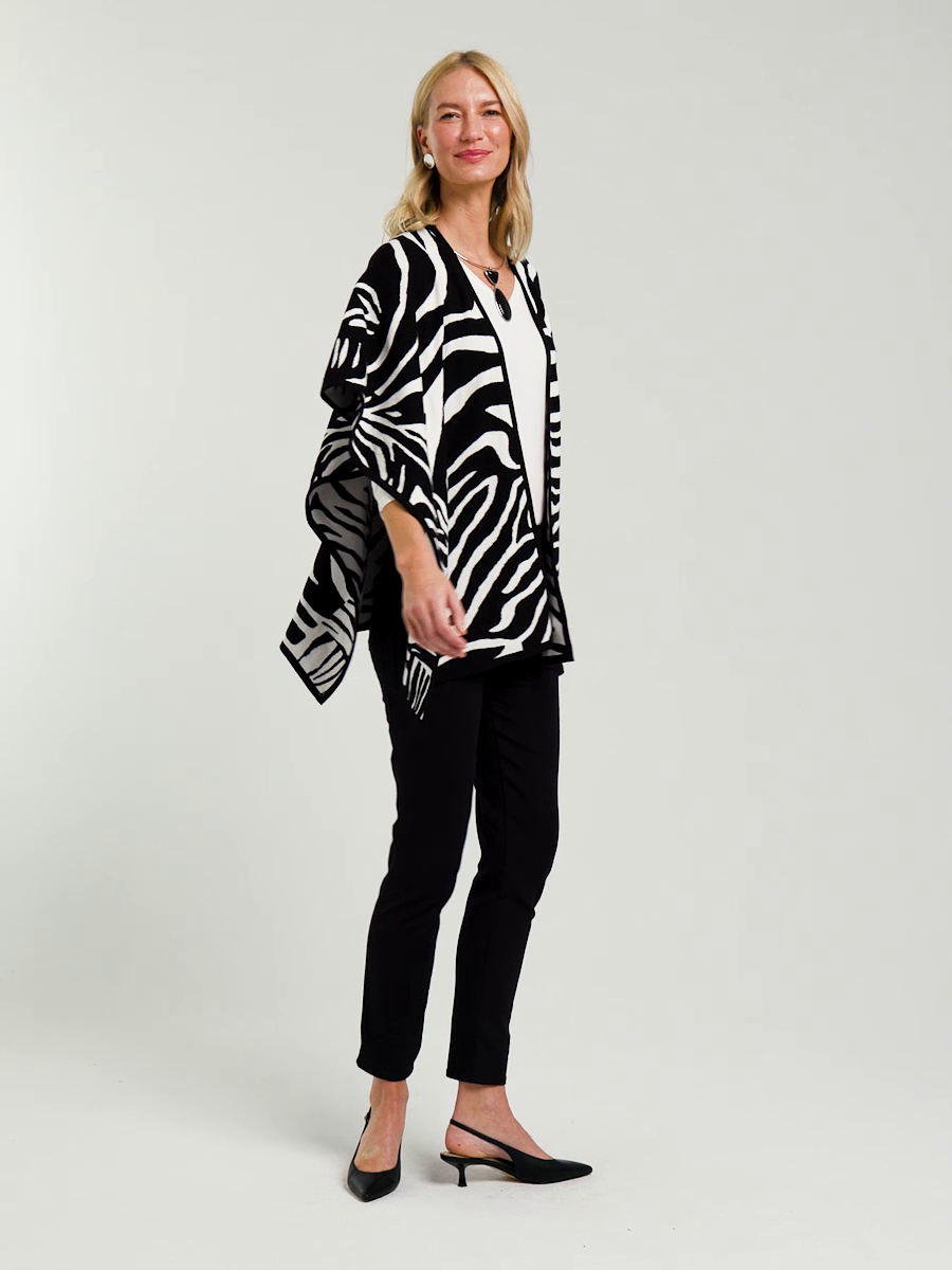 Reversible Jacquard Zebra Open-Front Ruana