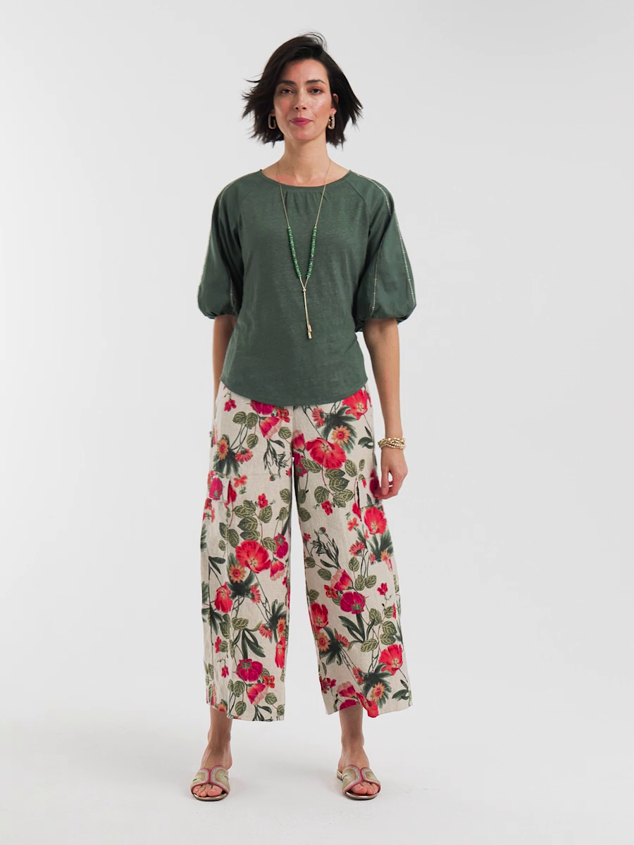 Linen Cargo Wide-Leg Pants
