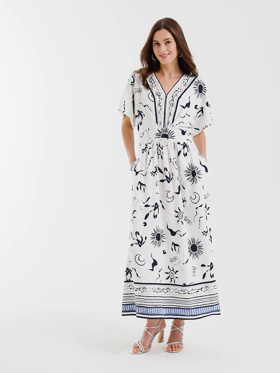 Slub Flutter-Sleeve Vacation Dress