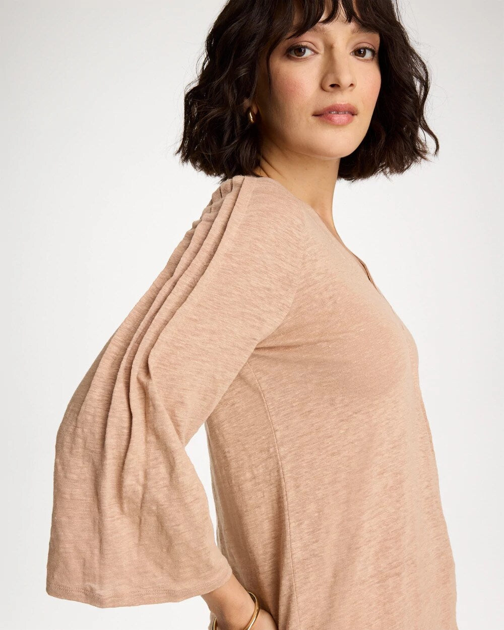 Linen Pleated Pintuck Tee
