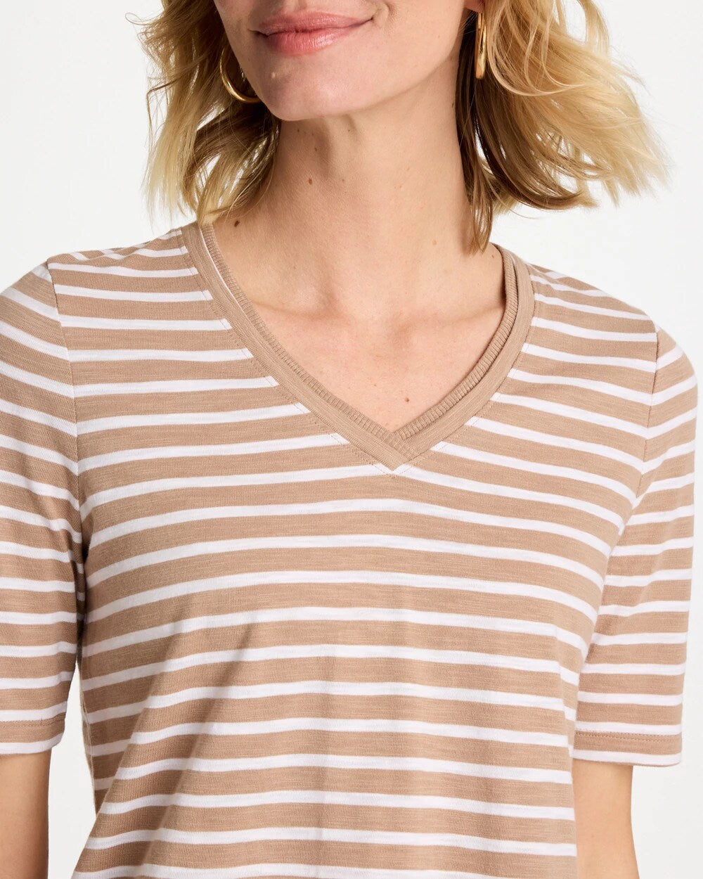 Striped Cotton Slub V-Neck Tee