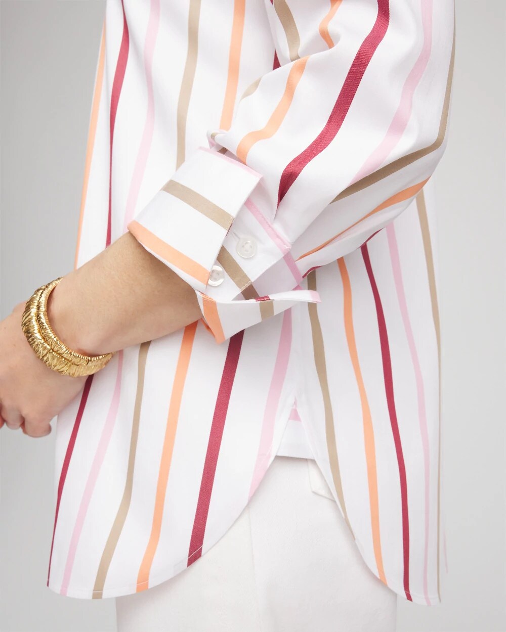 No Iron Striped Stretch-Sateen Shirt