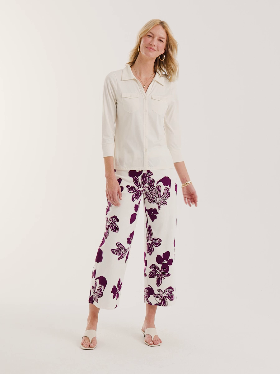 Girlfriend Pull-On Printed Wide Crop Jeans