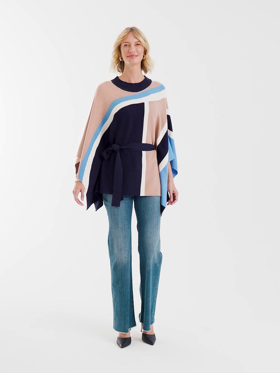 Belted Colorblock Poncho