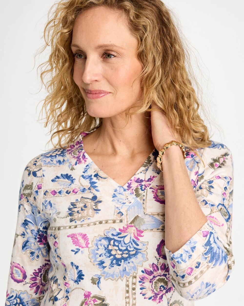 Printed V-Neck Pima Tee