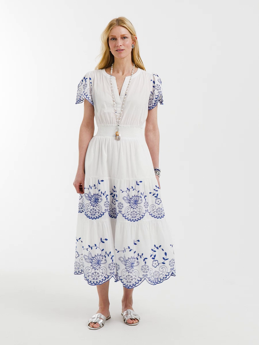 Embroidered Smocked Waist Dress