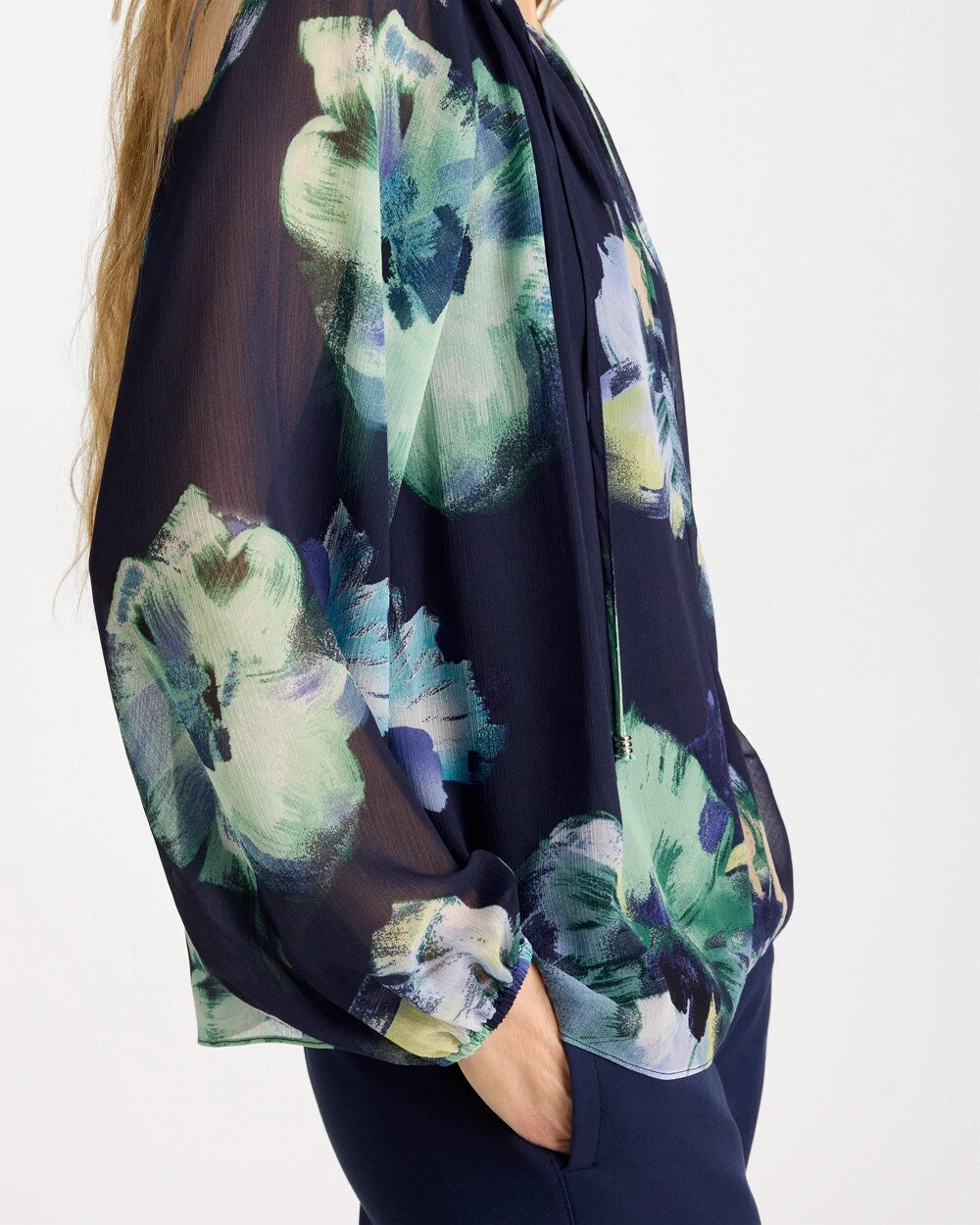 Crinkle Chiffon Tie-Front Blouse