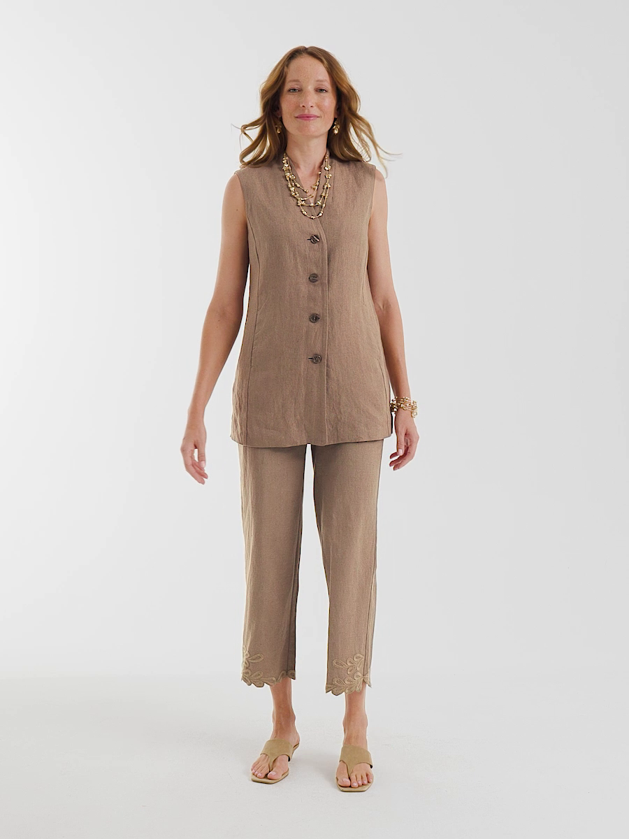 Long Linen Sleeveless Vest