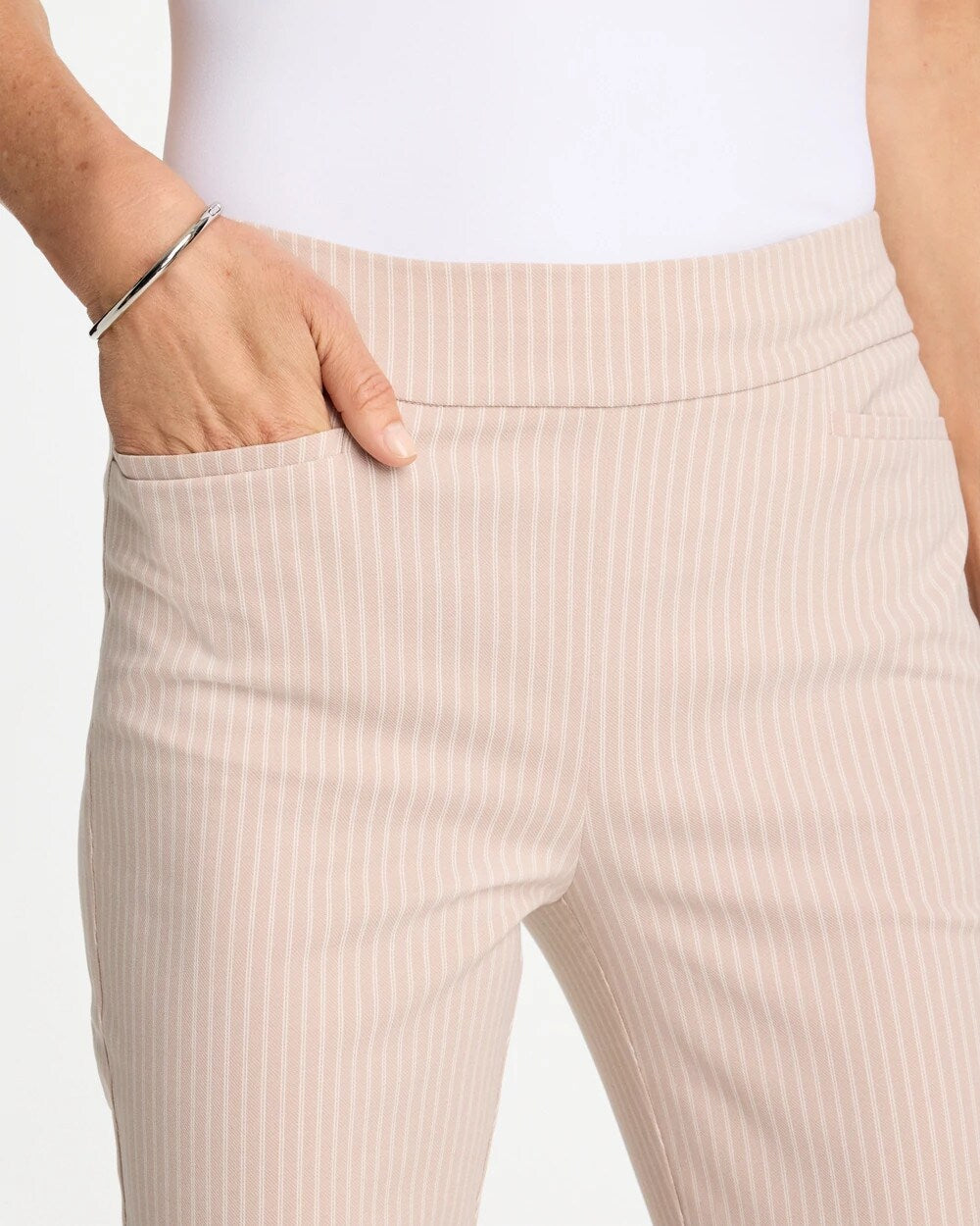 Brigitte Slim Twill Stripe Neutral Crop