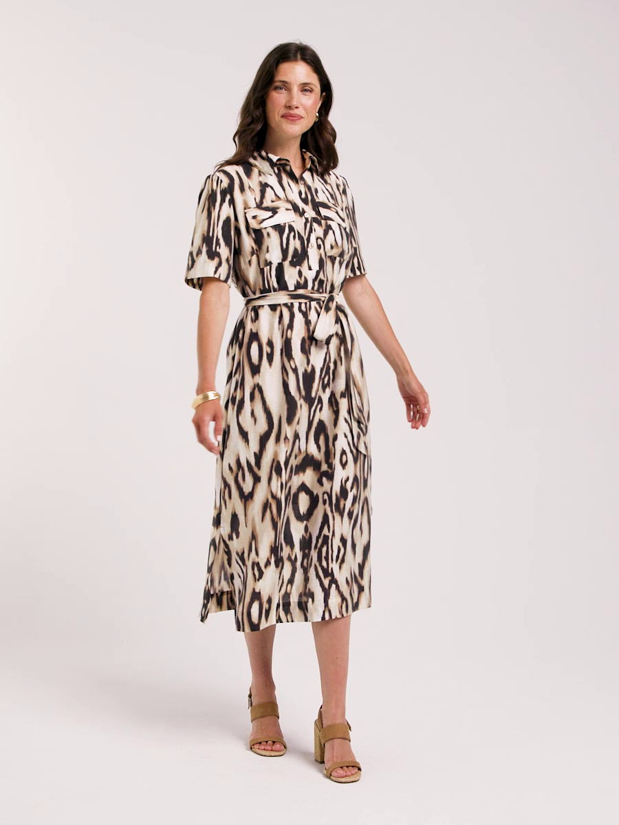 Ikat Printed Midi Length Shirtdress