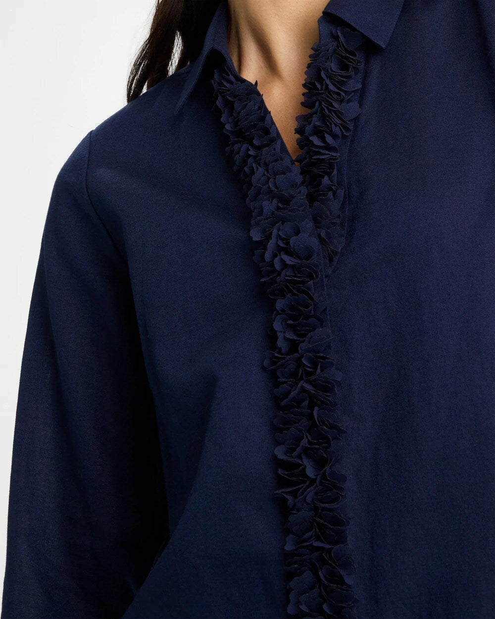 Linen Flower Embellished Blouse