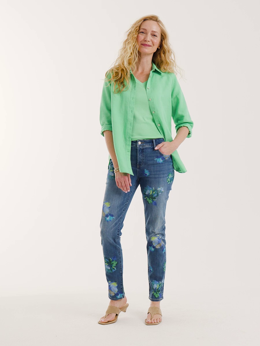 Girlfriend Slim Floral Ankle Jeans