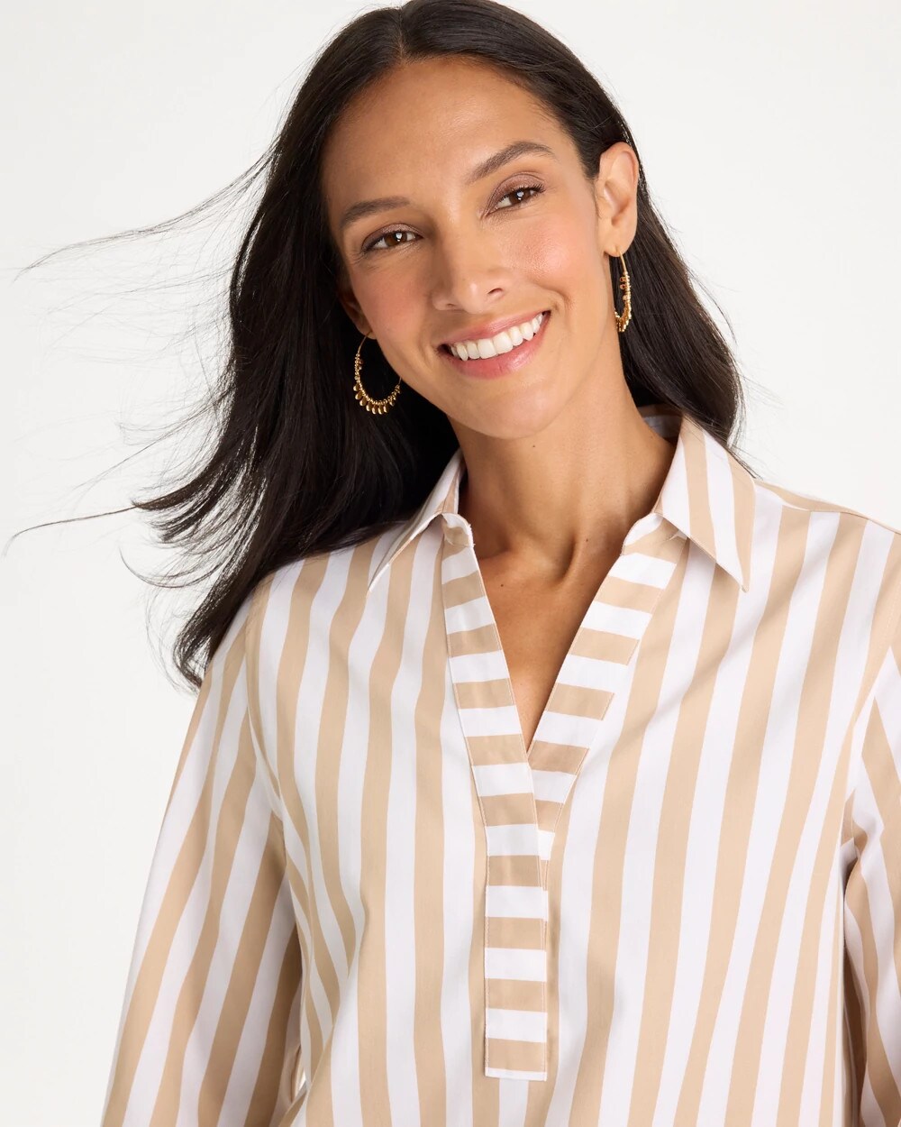 No Iron Stretch Neutral Striped Tunic