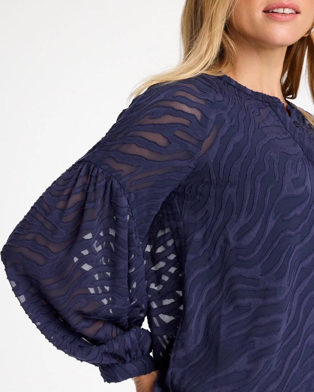 Zebra Jacquard Popover Blouse