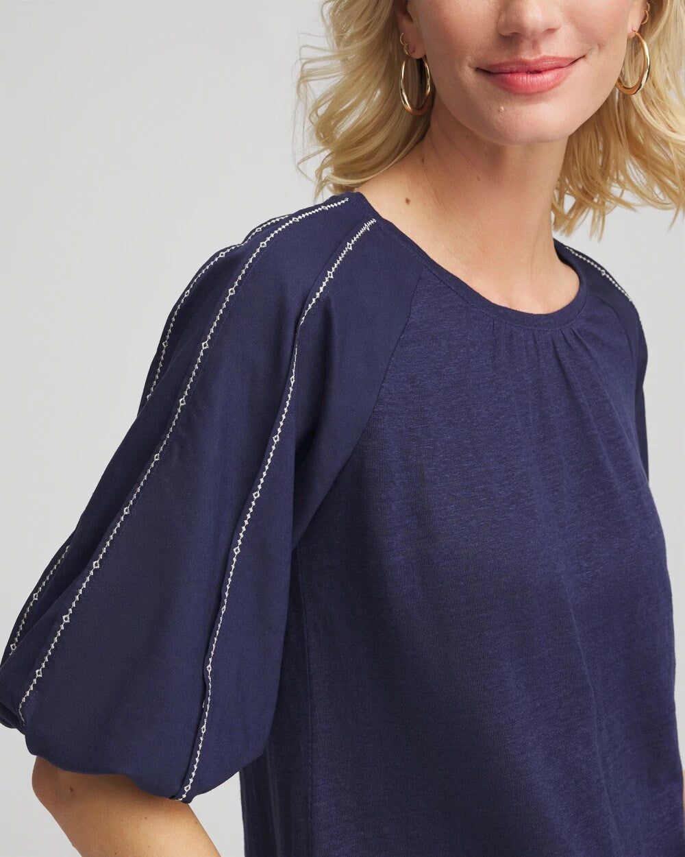 Linen Balloon-Sleeve Blouse