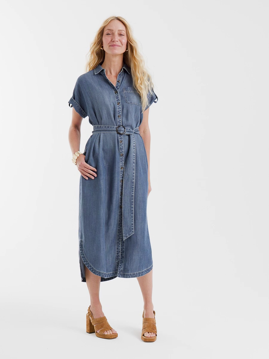 Denim Tie Midi Shirtdress