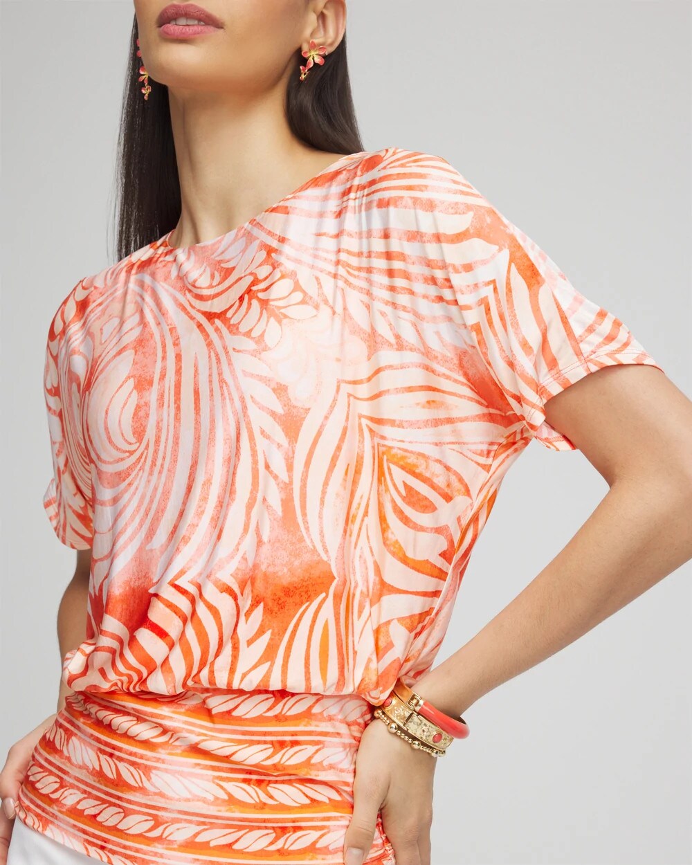 Touch of Cool Mesh Ruched Banded Hem Top
