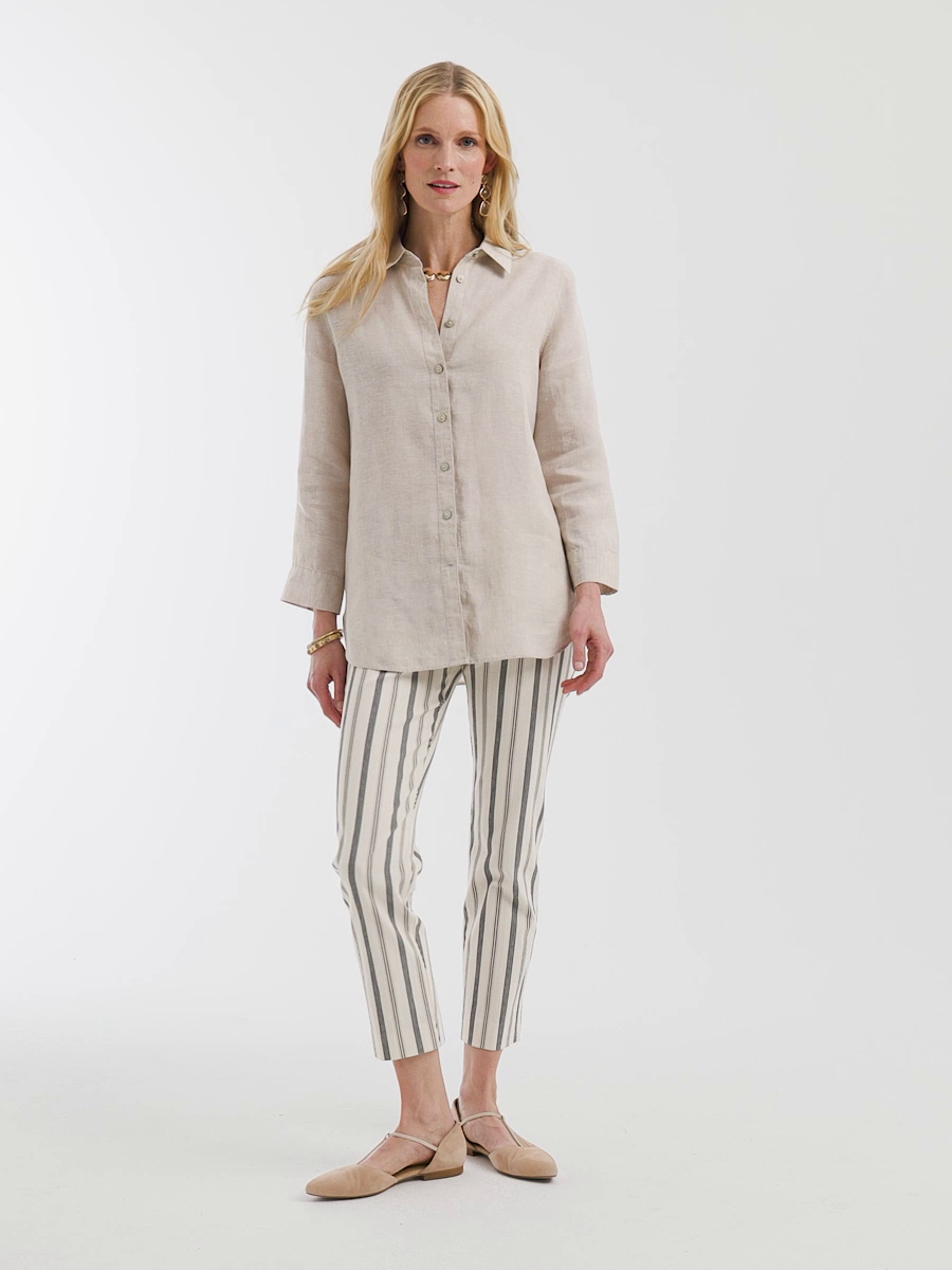 Brigitte Slub Striped Cropped Pants