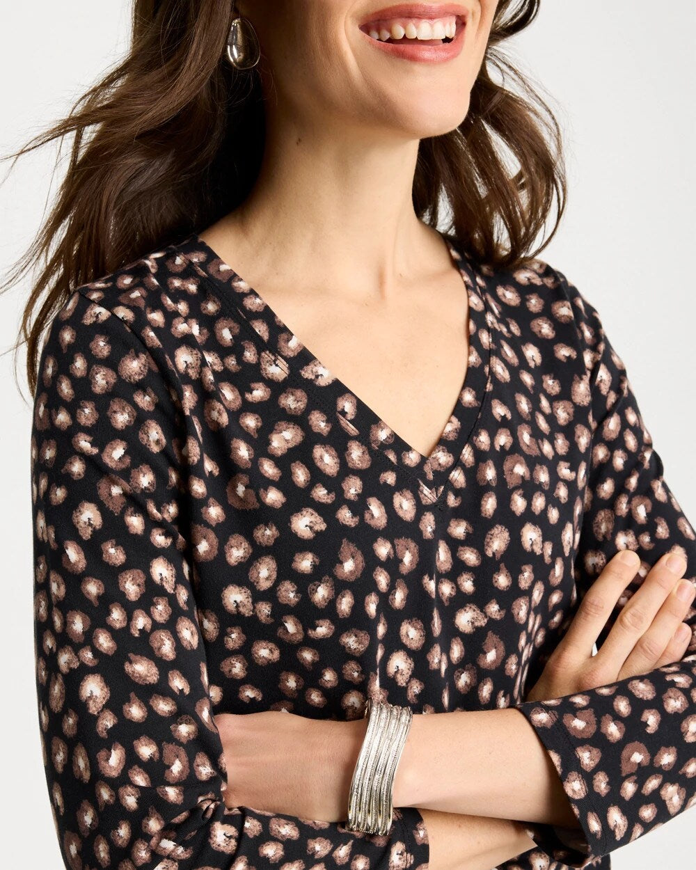 Cotton Stretch 3/4 Sleeve Polka Dot Tee