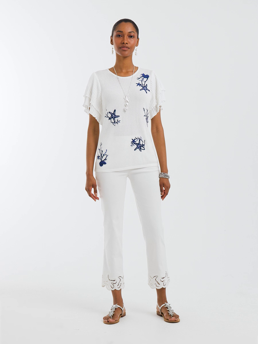 Brigitte Pull-On Cutwork Cropped Pants